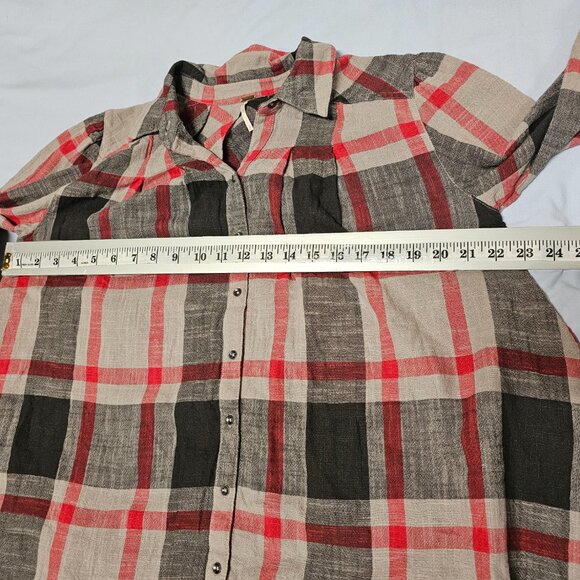 Free People Peppy Plaid Boho Top Oversized Shirt Women Size S Cotton - Picture 9 of 12